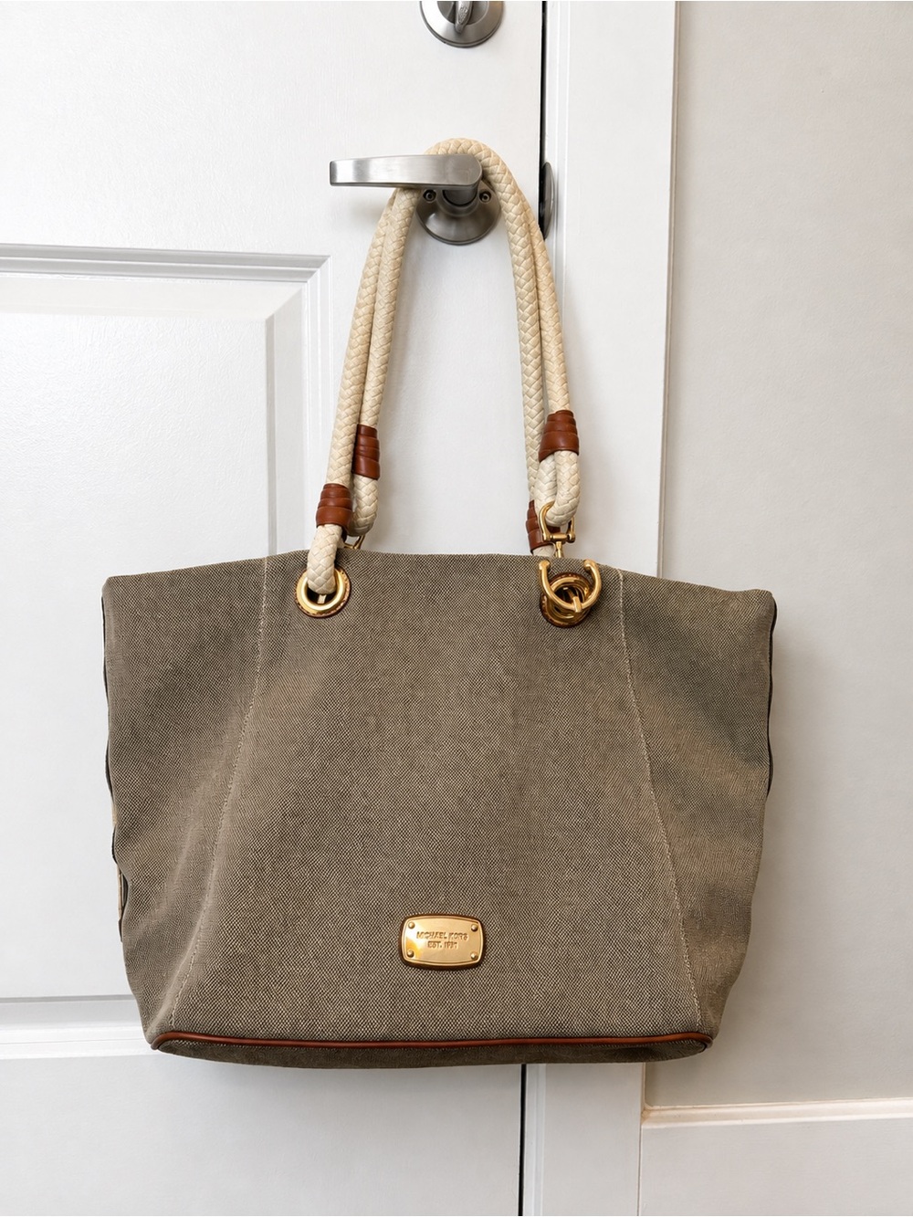 Michael Kors Canvas Tote Bag with Rope Handles - Khaki